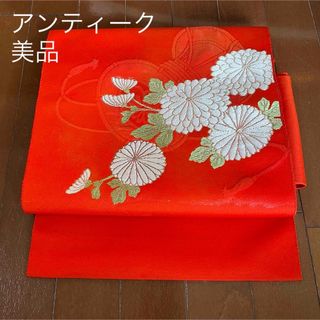 【名古屋帯】アンティーク帯　シュウ色　太鼓　358×31　【美品】(帯)