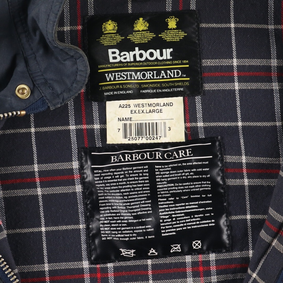 Barbour(バーブァー)の古着 90年代 バブアー Barbour WESTMORLAND 旧3ワラント ワックスコットン オイルドベスト 英国製 メンズXL ヴィンテージ /eaa420750 メンズのトップス(ベスト)の商品写真