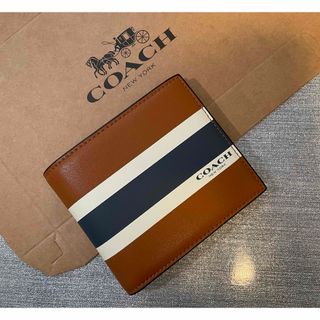 コーチ(COACH)のCOACH  折り財布　メンズ　レザー　ストライプ　男性　未使用品　(折り財布)