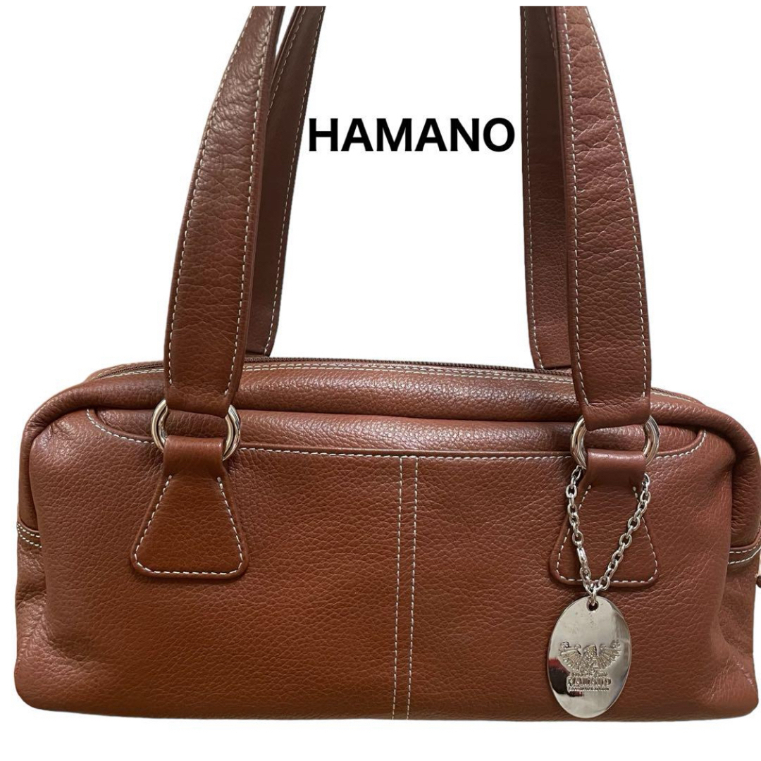 濱野皮革工藝/HAMANO(ハマノヒカクコウゲイ)の美品　HAMANO ハンドバッグ　ミニボストンバッグ　メタルチャーム　横長 レディースのバッグ(ハンドバッグ)の商品写真