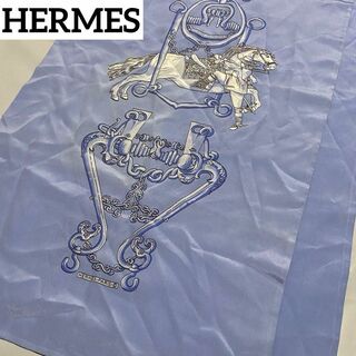 エルメス(Hermes)の美品 ★HERMES★ ロングスカーフ 馬 金具 シルク ペールブルー(バンダナ/スカーフ)