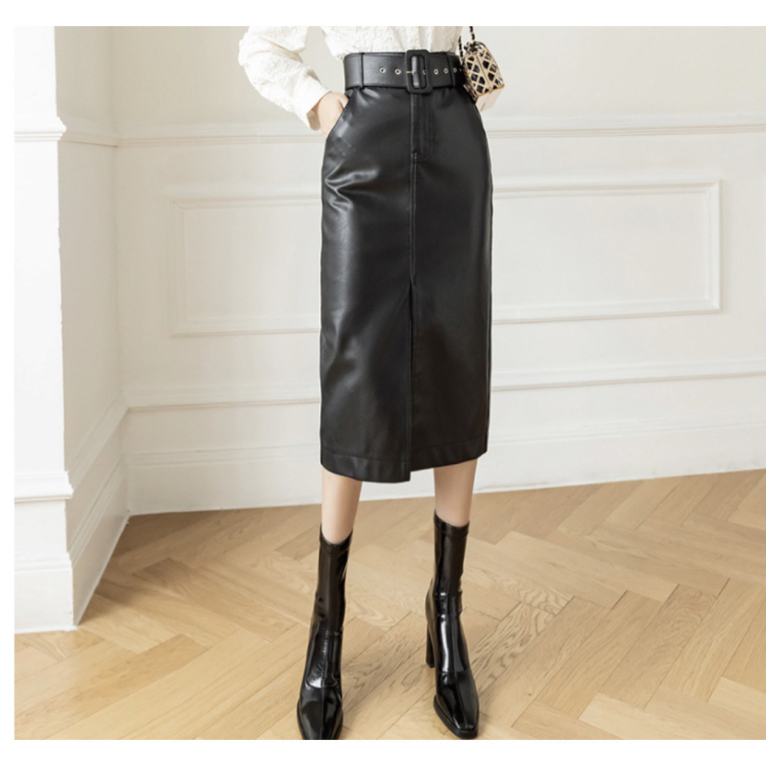 スカート スタイリッシュ 日常使い オフィススタイル ブラック レディースのスカート(ロングスカート)の商品写真