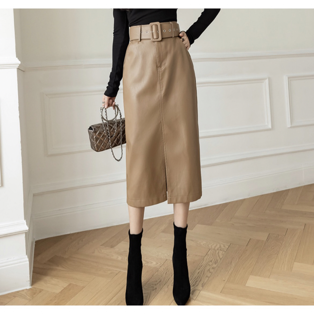 スカート スタイリッシュ 日常使い オフィススタイル ブラウン レディースのスカート(ロングスカート)の商品写真