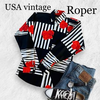 USA アメリカ古着　ヴィンテージ　Roper 長袖　ストライプ　シャツ(シャツ/ブラウス(長袖/七分))