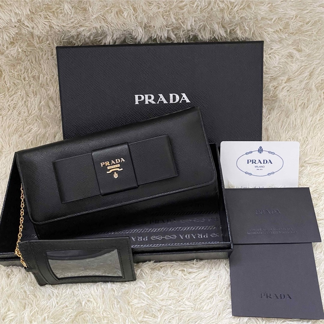 PRADA(プラダ)の箱付き✨PRADA プラダ リボン サフィアーノ パスケース 長財布 レディースのファッション小物(財布)の商品写真