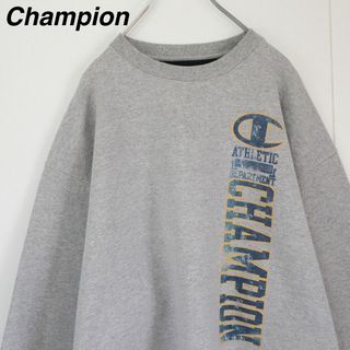 チャンピオン(Champion)の【USA規格】チャンピオン／スウェット　XLサイズ　希少デカロゴ　裏起毛　グレー(パーカー)