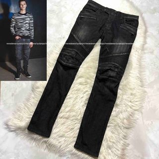 バルマン(BALMAIN)の本物美品 バルマンオム ダメージ加工 バイカー デニム パンツ ジーンズ 30黒(デニム/ジーンズ)