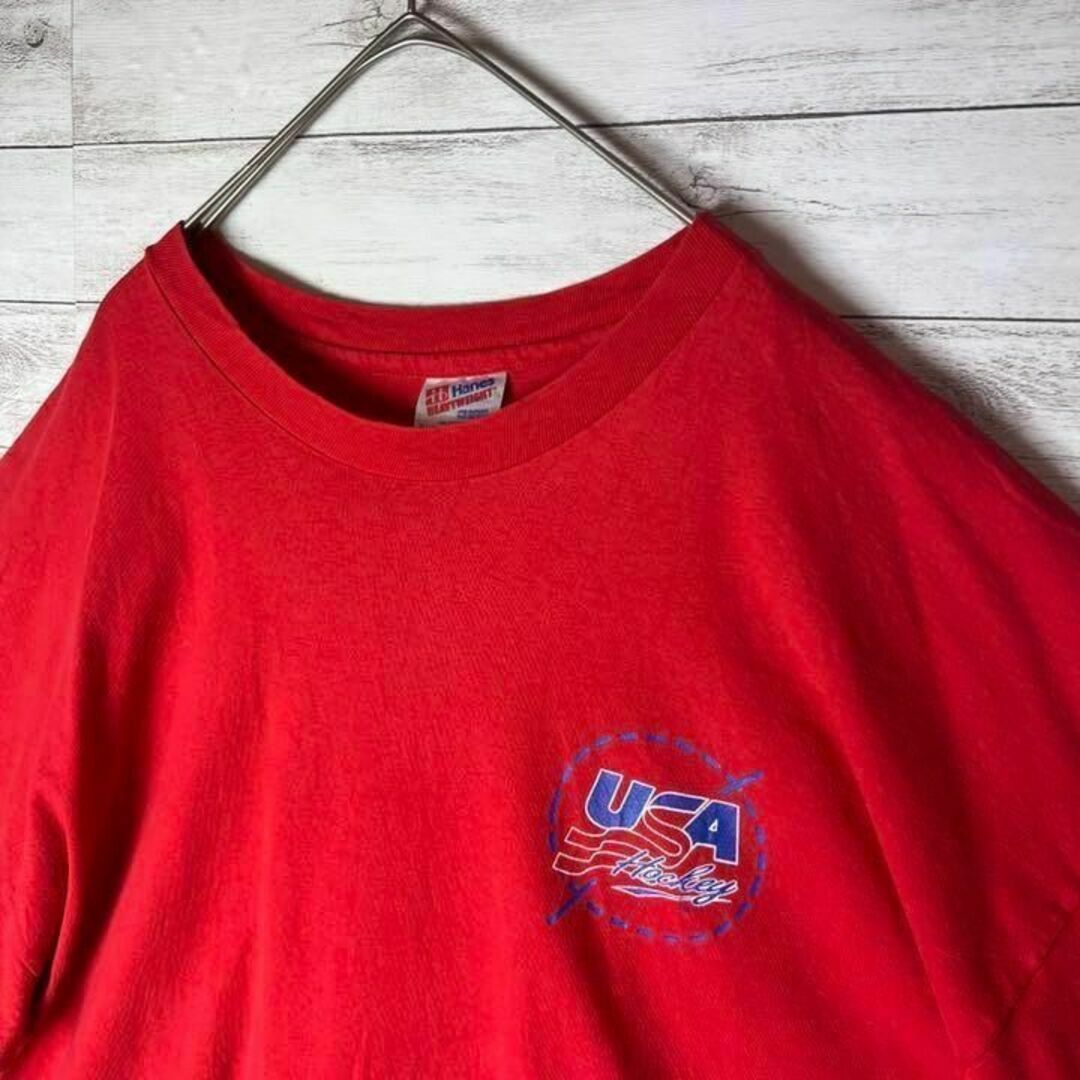 【US古着　送料無料】ヘインズ　デザインTシャツ サイズ2XL レッド メンズのトップス(Tシャツ/カットソー(半袖/袖なし))の商品写真