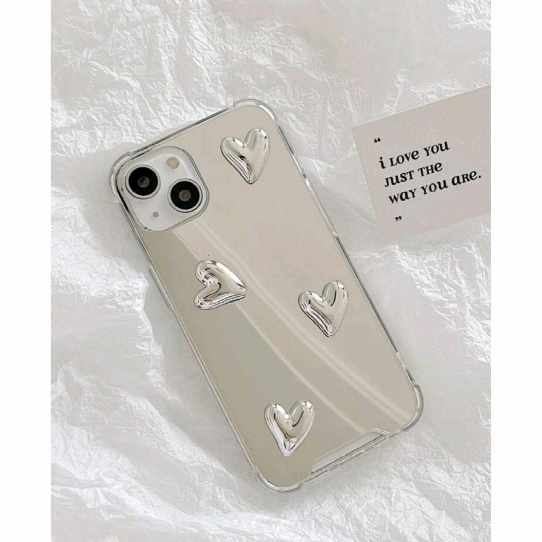 iphone14ProMaxケース ハート ミラー スマホケース シルバー iphone14ProMaxケース ハート ミラー スマホケース シルバー
