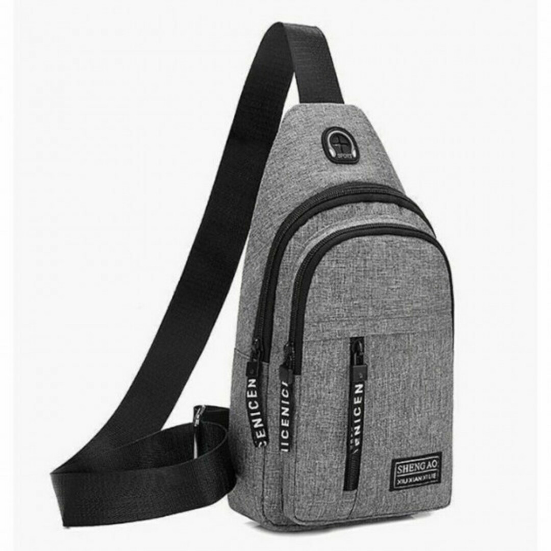 匿名 ボディバッグ グレー USBポート付 バッグ 撥水 2層ポケット 灰色 メンズのバッグ(ボディーバッグ)の商品写真