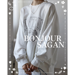 ボンジュールサガン(BONJOUR SAGAN)のBonjour sagan  白抜きカレッジロゴ刺繍BIGスウェット　ホワイト(トレーナー/スウェット)