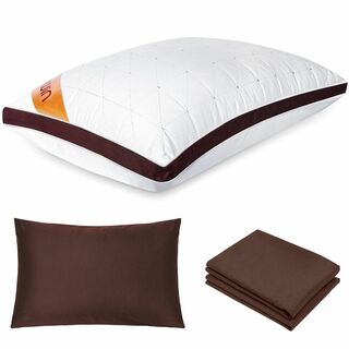 【色: ブラウン】Anywin 枕 カバー２枚付き まくら ホテル仕様 高反発枕(枕)