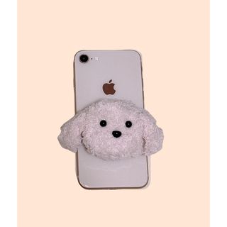 編みぐるみ モコモコ プードル 子犬 スマホ グリップトック スマホスタンド(その他)