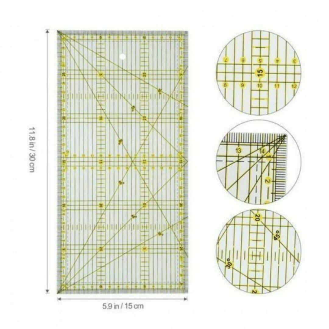 長方形定規 30cmx15cm 定規横型 キルティング 裁縫定規 パッチワーク ハンドメイドの素材/材料(各種パーツ)の商品写真