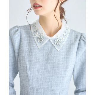 トッコクローゼット(TOCCO closet)のレース襟付きバックレースアップツイードワンピース【juchea ジュセア(ひざ丈ワンピース)