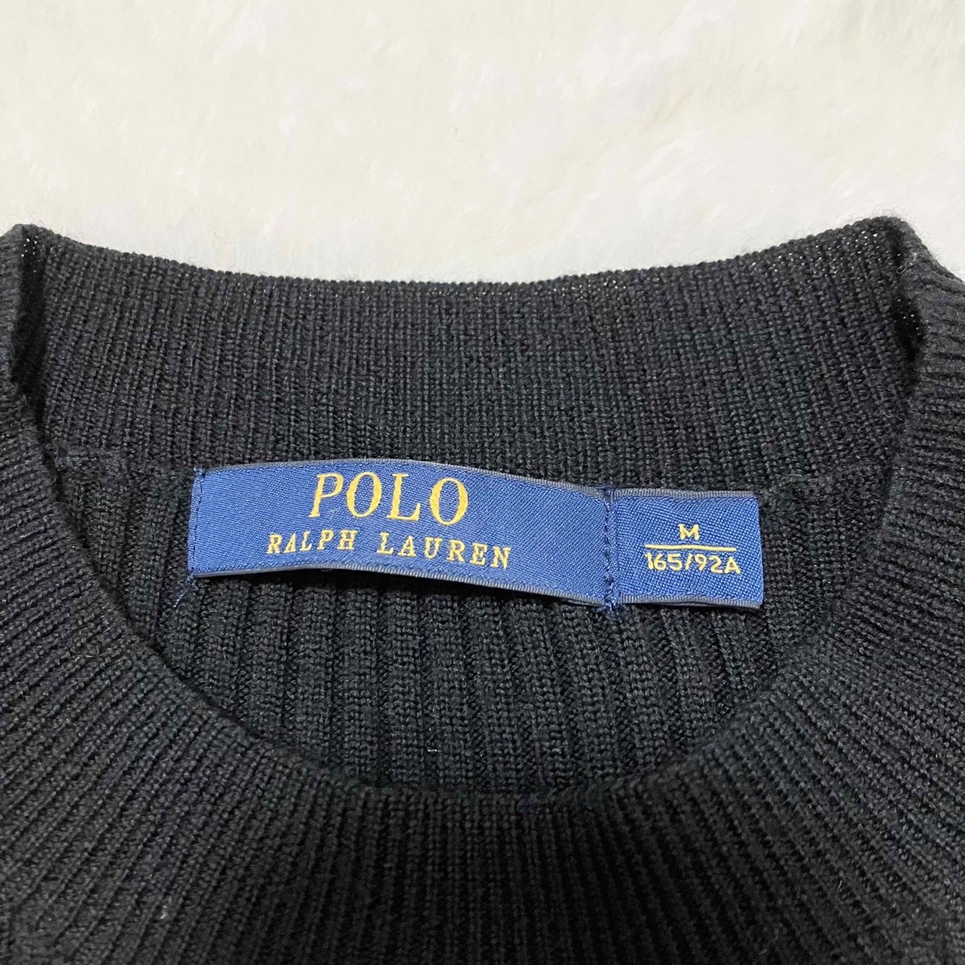 POLO RALPH LAUREN(ポロラルフローレン)の未使用級 ポロラルフローレン 半袖 リブニット ワンピース 黒 ストレッチ M  レディースのワンピース(ひざ丈ワンピース)の商品写真