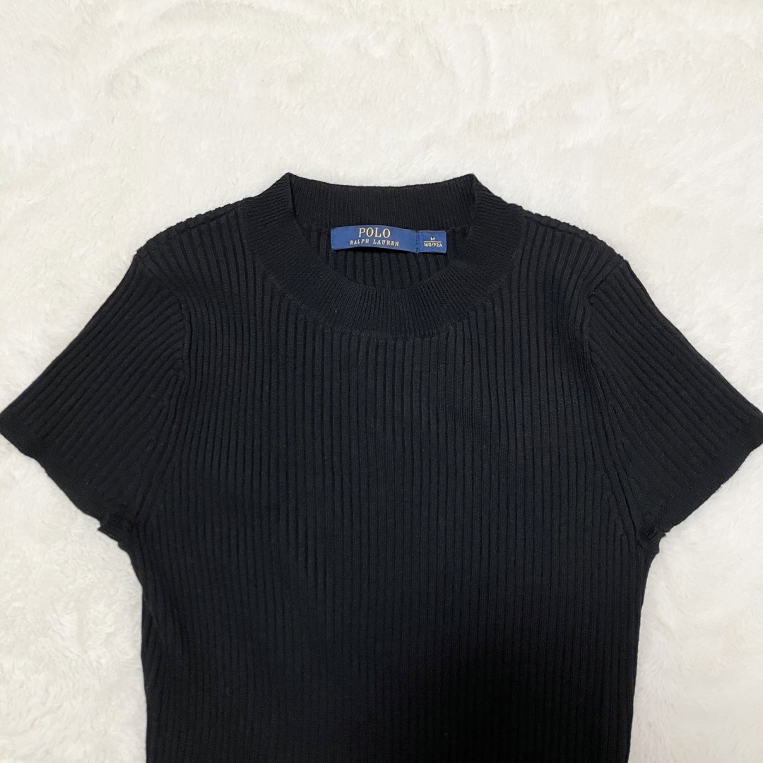 POLO RALPH LAUREN(ポロラルフローレン)の未使用級 ポロラルフローレン 半袖 リブニット ワンピース 黒 ストレッチ M  レディースのワンピース(ひざ丈ワンピース)の商品写真