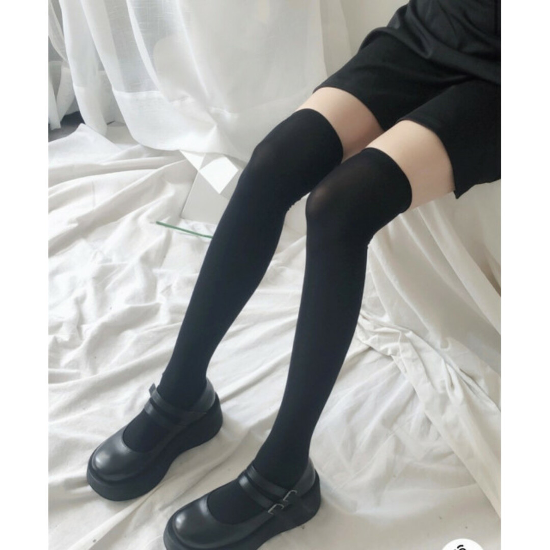 ニーハイソックス 靴下 レディース 黒 ソックス 韓国 学生 オルチャン レディースのレッグウェア(ソックス)の商品写真
