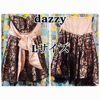 デイジーストア(dazzy store)の⑧美品　dazzy ブラックレース×ベージュチューブトップドレス　Lサイズ(ミニドレス)