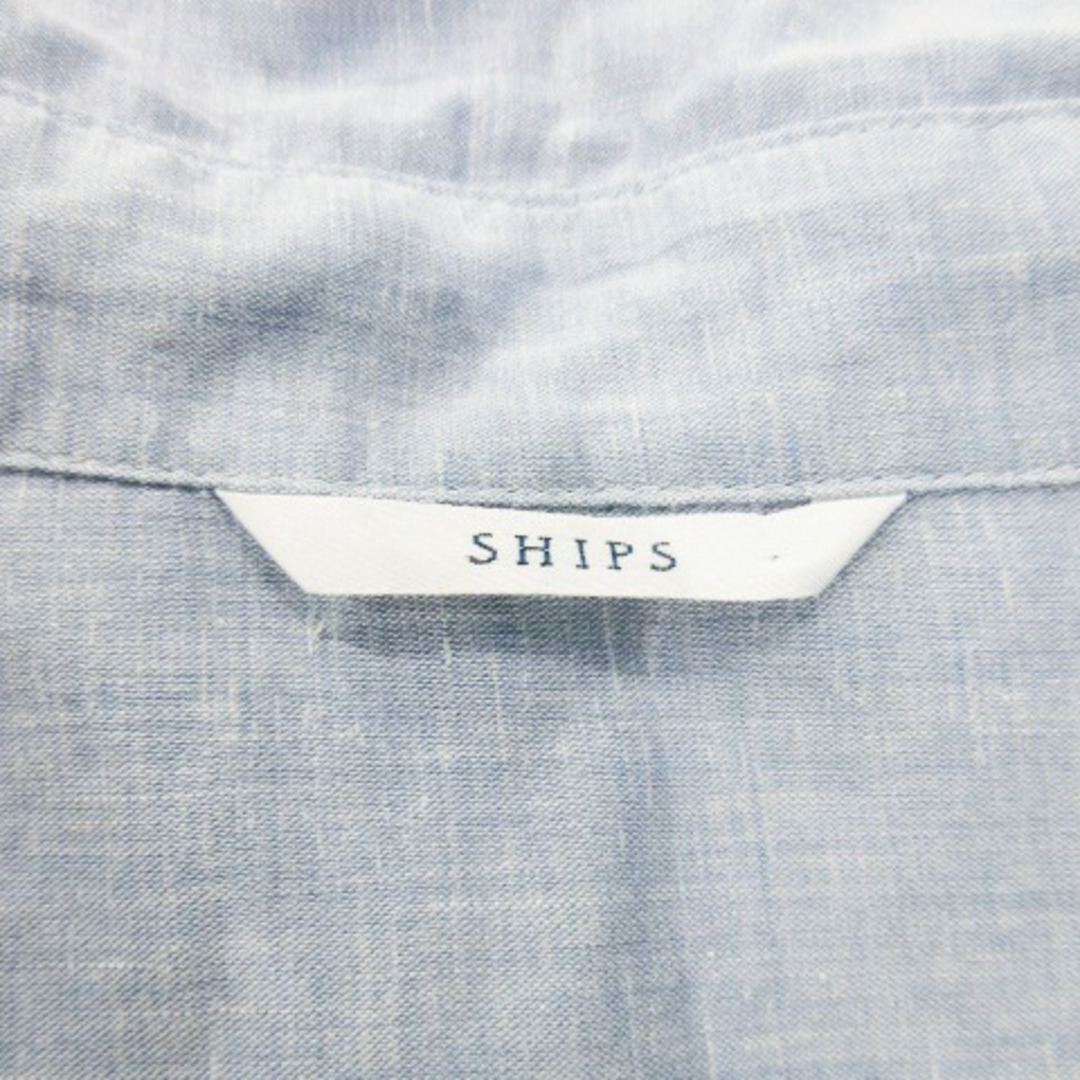 SHIPS(シップス)のシップス ブラウス シャツ スキッパー 半袖 麻混 オーバルネック フリル 青 レディースのトップス(シャツ/ブラウス(半袖/袖なし))の商品写真