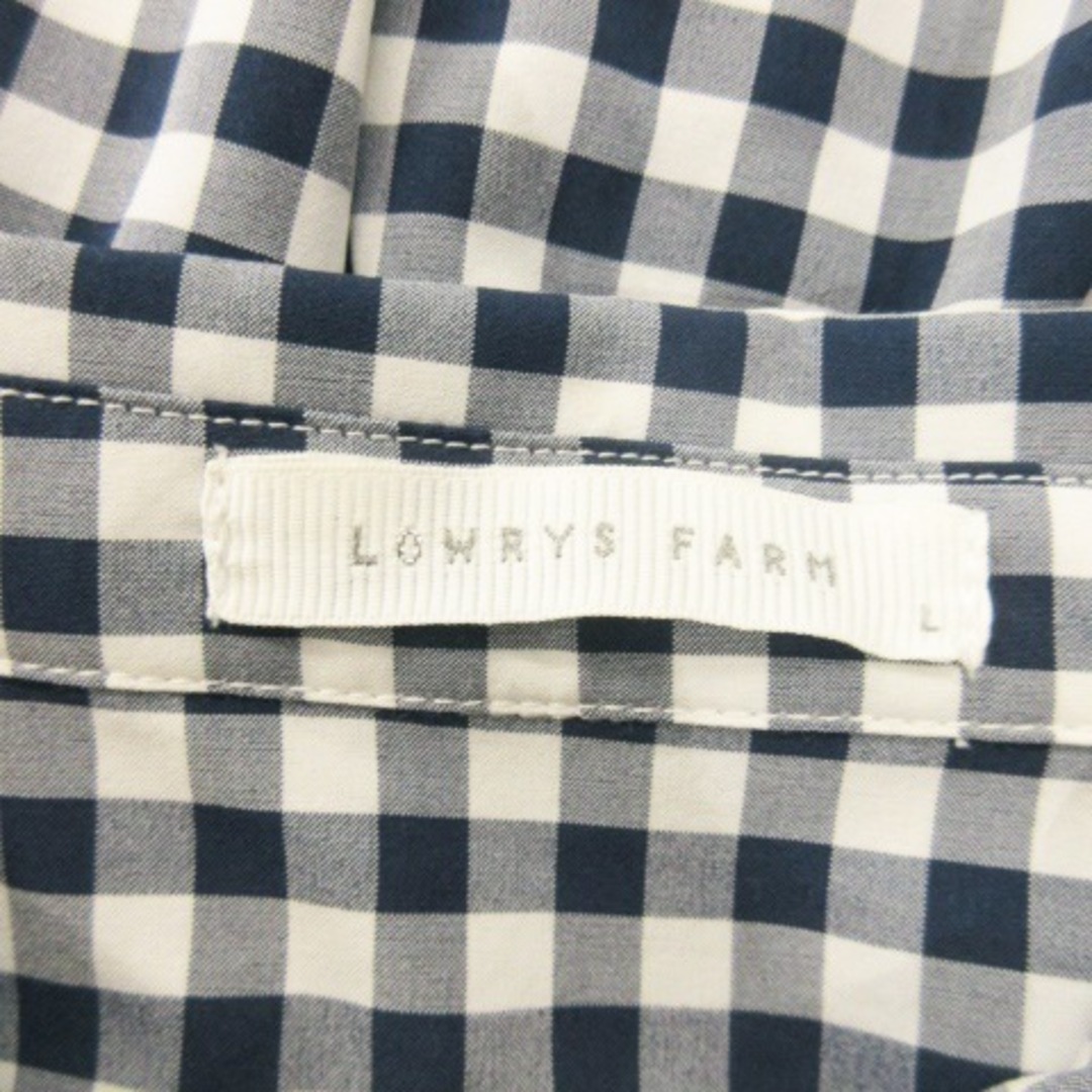 LOWRYS FARM(ローリーズファーム)のローリーズファーム シャツ 半袖 ペプラム ストレッチ チェック L 紺 レディースのトップス(シャツ/ブラウス(半袖/袖なし))の商品写真