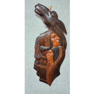 木彫り　インディアン　置物　壁掛け レトロ アンティーク(彫刻/オブジェ)