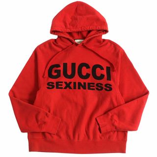 グッチ(Gucci)の良品□20SS GUCCI/グッチ SEXYNESS 569828 コットン100％ プルオーバー ロゴスウェットパーカー/フーディー レッド XS イタリア製 正規品(パーカー)