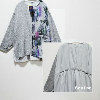 スカラー(ScoLar)の【ScoLar】ニットソー×シフォンドット切替 プルオーバー タグ付未使用(ニット/セーター)