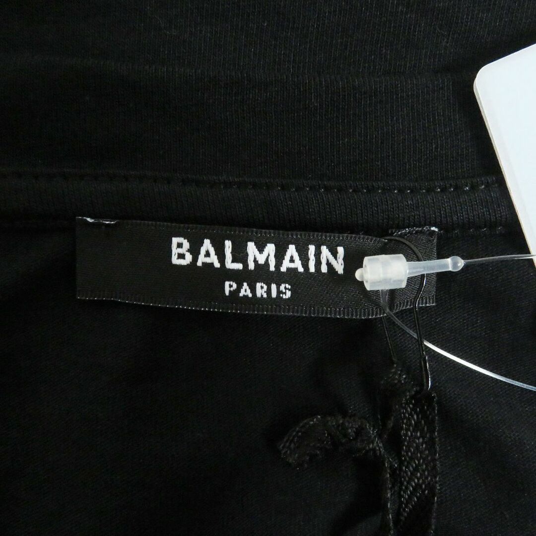未使用品□BALMAIN　バルマン ベロアロゴ コットン100％ クルーネック ショートスリーブ 半袖Tシャツ/カットソー ブラック L 伊製 正規品51cm着丈