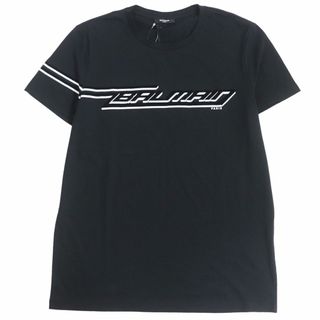 バルマン(BALMAIN)の未使用品□BALMAIN　バルマン ベロアロゴ コットン100％ クルーネック ショートスリーブ 半袖Tシャツ/カットソー ブラック L 伊製 正規品(Tシャツ/カットソー(半袖/袖なし))