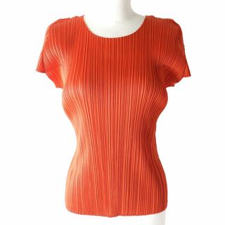 プリーツプリーズイッセイミヤケ(PLEATS PLEASE ISSEY MIYAKE)の極美品△正規品 PLEATS PLEASE プリーツプリーズ イッセイミヤケ レディース PP01-JK225 半袖 カットソー/トップス 無地 オレンジ 4 日本製(カットソー(半袖/袖なし))