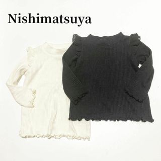 ニシマツヤ(西松屋)の西松屋肩シフォンフリルハイネックリブ長袖トップス80ベビー服子供服2枚セット(シャツ/カットソー)