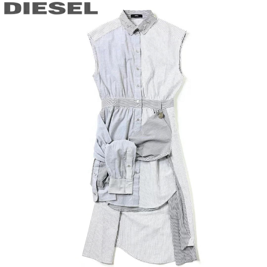 DIESEL(ディーゼル)のDIESEL パッチワークデザイン ノースリーブ シャツワンピース レディースのワンピース(ひざ丈ワンピース)の商品写真