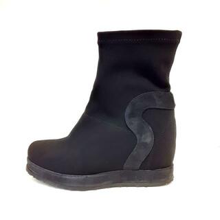 RUCO LINE(ルコライン) ショートブーツ 36 レディース - 黒 インヒール 化学繊維×スエード(ブーツ)