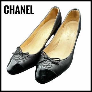 シャネル(CHANEL)のCHANEL  レザー パテント ココマーク リボン パンプス ブラック(ハイヒール/パンプス)