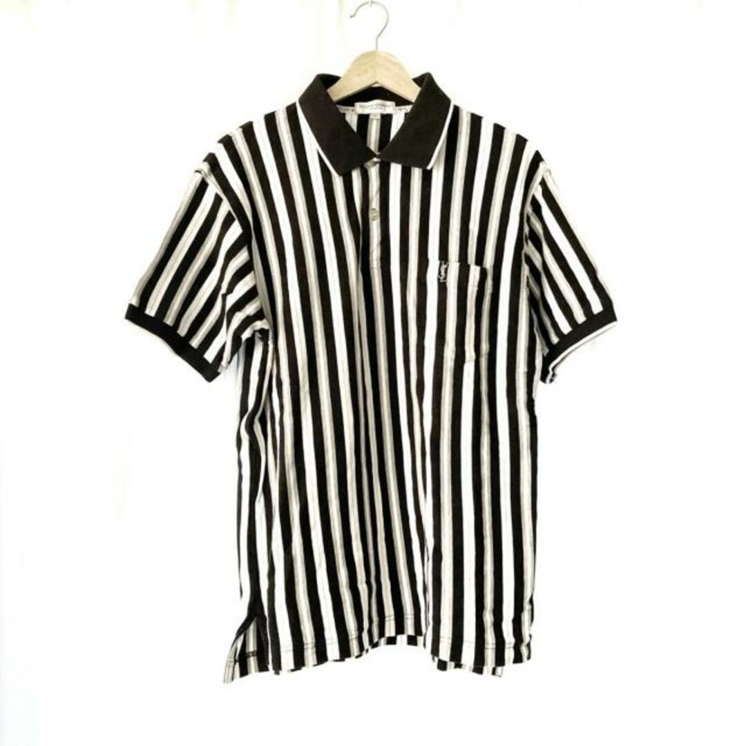 Saint Laurent(サンローラン)のYvesSaintLaurent(イヴサンローラン) 半袖ポロシャツ サイズL メンズ - 黒×白×グレー ストライプ メンズのトップス(ポロシャツ)の商品写真