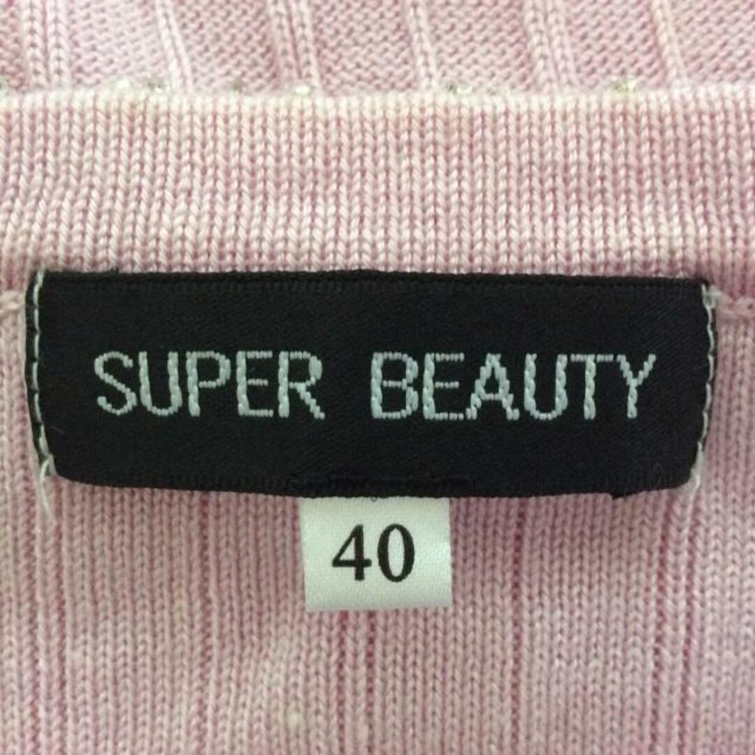 SUPERBEAUTY(スーパービューティー) 半袖カットソー サイズ40 M レディース - ピンク クルーネック/ビーズ レディースのトップス(カットソー(半袖/袖なし))の商品写真