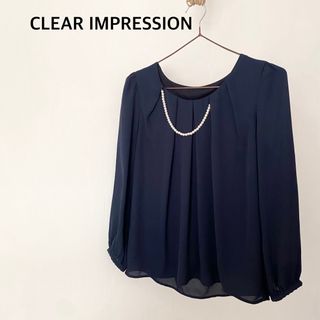 クリアインプレッション(CLEAR IMPRESSION)のクリアインプレッション　ネイビー　紺色　ブラウス　シャツ　トップス　パール付(シャツ/ブラウス(長袖/七分))