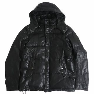 BURBERRY BLACK LABEL - 良品□バーバリーブラックレーベル ラムスキン ホワイトグース ZIPUP フーデッド レザーダウンジャケット/ブルゾン ブラック L 正規品