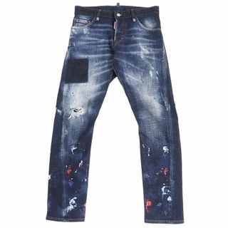 ディースクエアード(DSQUARED2)の美品□22SS ディースクエアード S71LB1073 Sexy Twist Jean ボタンフライ ペンキ加工 クラッシュデニム/スキニージーンズ 青 44 伊製 正規(デニム/ジーンズ)