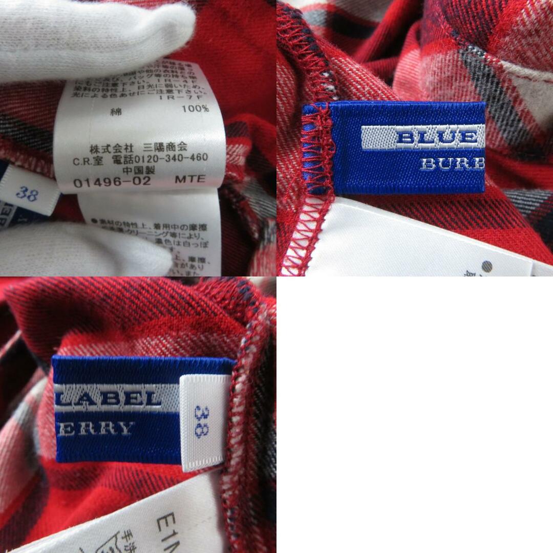 BURBERRY BLUE LABEL(バーバリーブルーレーベル)の未使用品★正規品 バーバリーブルーレーベル E1M44-841-15 ロゴ刺繍入 ベルト付き チェック柄 シャツワンピース／チュニック 赤×紺×白 38 レディースのワンピース(その他)の商品写真