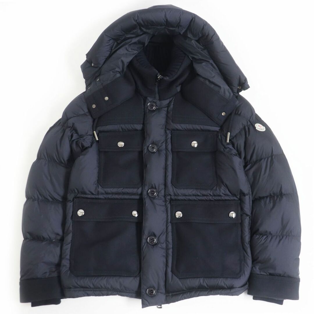 MONCLER(モンクレール)の美品□17-18AW MONCLER/モンクレール RILLIEUX ウール カシミヤ混 切替デザイン フーデッド WZIP ダウンジャケット ネイビー 1 正規品 メンズのジャケット/アウター(ダウンジャケット)の商品写真