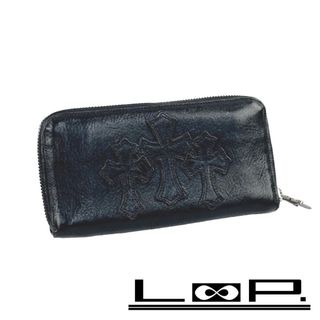 クロムハーツ(Chrome Hearts)の■美品■　クロムハーツ 3 セメタリー クロス パッチ ジップ REC ZIP 長財布 レザー ブラック 箱 【104916】(長財布)