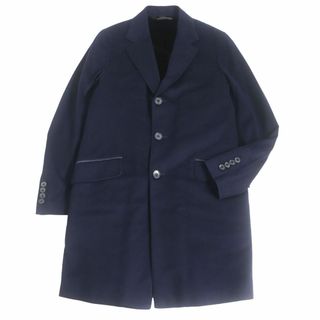 ロロピアーナ(LORO PIANA)の極美品□ロロピアーナ ベビーカシミヤ100% STORM SYSTEM 裏ミンク ゴートレザートリミング チェスターコート ネイビー 48 正規品 希少(チェスターコート)