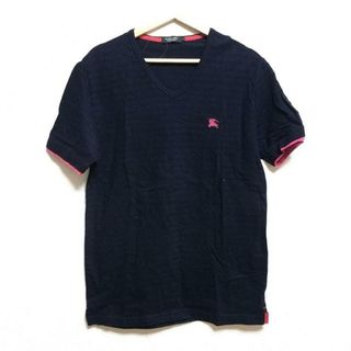 バーバリーブラックレーベル(BURBERRY BLACK LABEL)のBurberry Black Label(バーバリーブラックレーベル) 半袖Tシャツ サイズ3 L メンズ - ダークネイビー×ピンク Vネック(Tシャツ/カットソー(半袖/袖なし))