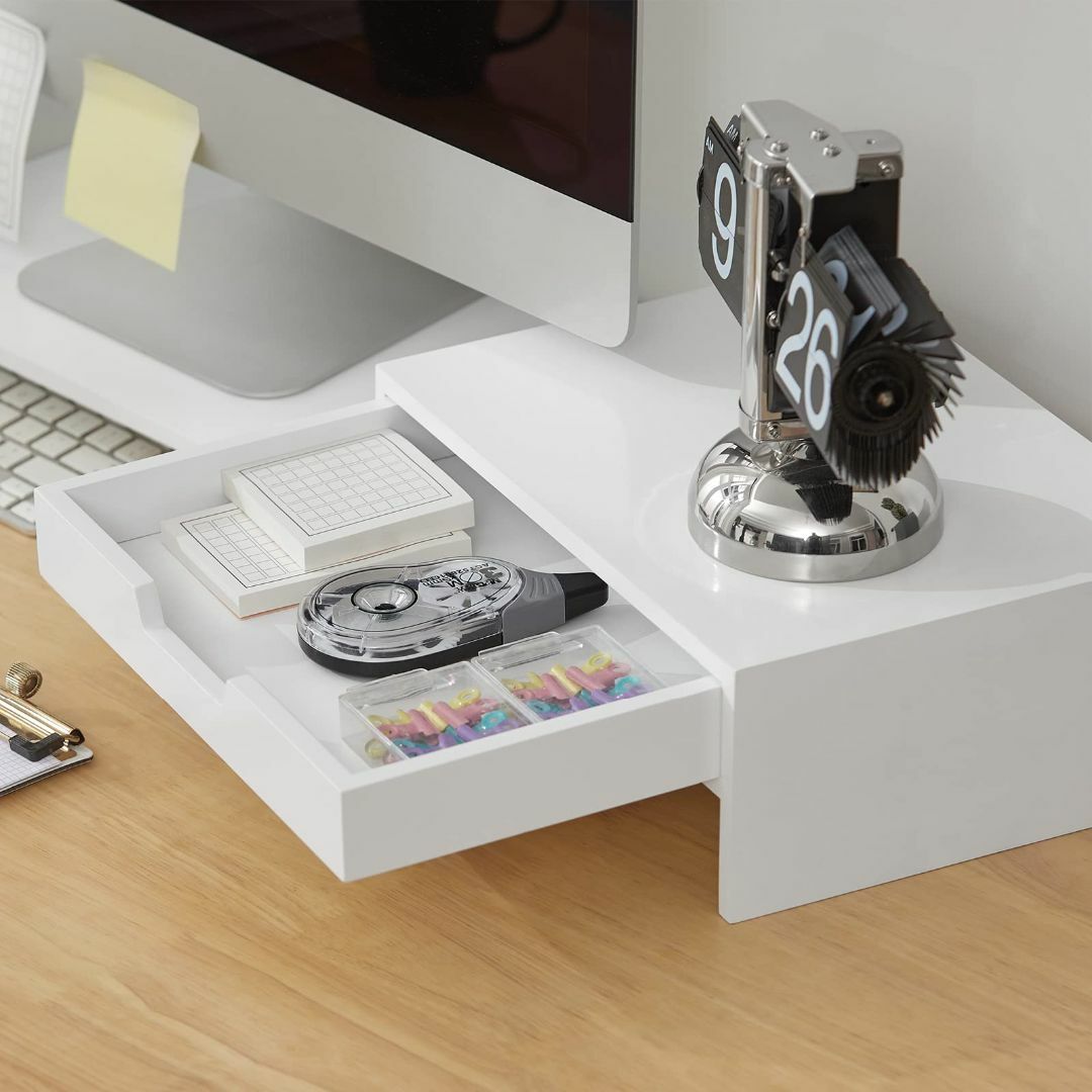 【色: ホワイト】SoBuy モニター台 卓上 机上台 机上ラック 二台置き可能 インテリア/住まい/日用品のオフィス用品(オフィス用品一般)の商品写真
