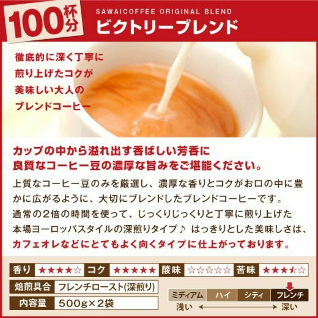 【新品・4袋】澤井珈琲 ビクトリーブレンド 約200杯分 豆のまま 珈琲 焙煎 食品/飲料/酒の飲料(コーヒー)の商品写真