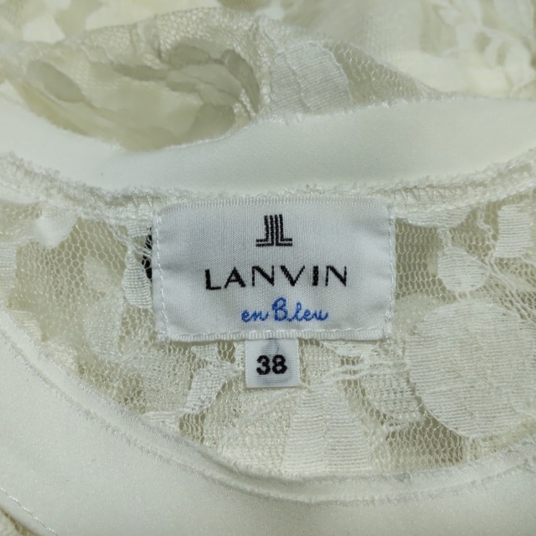 LANVIN en Bleu(ランバンオンブルー)のLANVIN en Bleu(ランバンオンブルー) 半袖カットソー サイズ38 M レディース - 白×黒 クルーネック/レース/リボン/切りっぱなし レディースのトップス(カットソー(半袖/袖なし))の商品写真