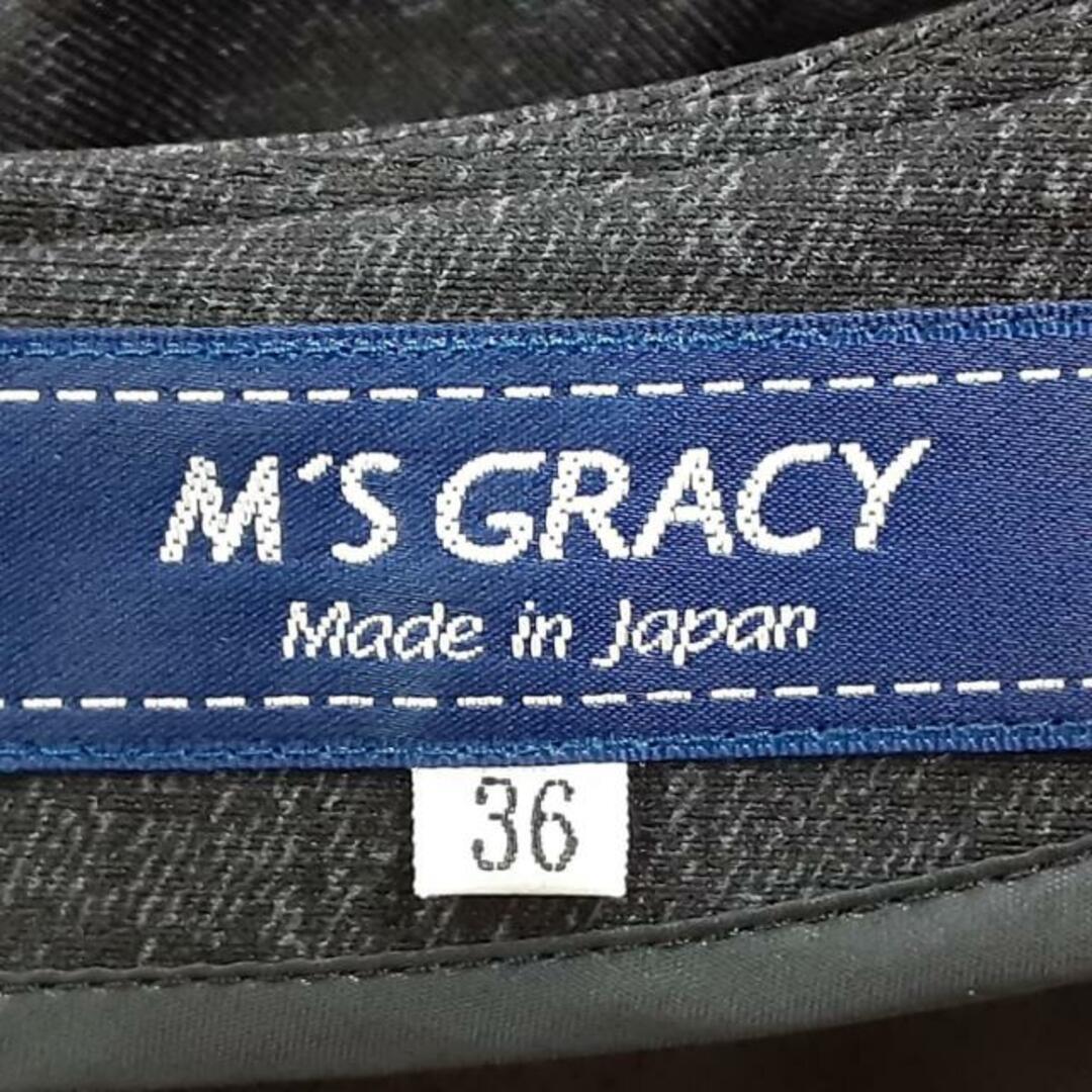 M'S GRACY(エムズグレイシー)のM'S GRACY(エムズグレイシー) ワンピース サイズ36 S レディース美品  - ダークグレー×グレー×マルチ クルーネック/長袖/ロング/リボン レディースのワンピース(その他)の商品写真