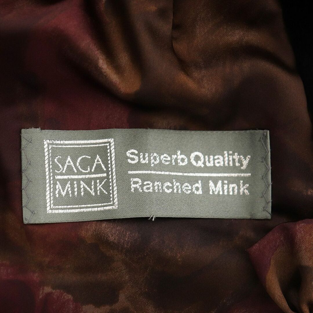 美品【 銀 SAGA MINK☆裏地スカーフ柄 】高級毛皮 シェアードミンク◇セミロングコート/88cm丈 ダイヤカットデザイン カーキ◇P084T｜ 毛皮、ファー